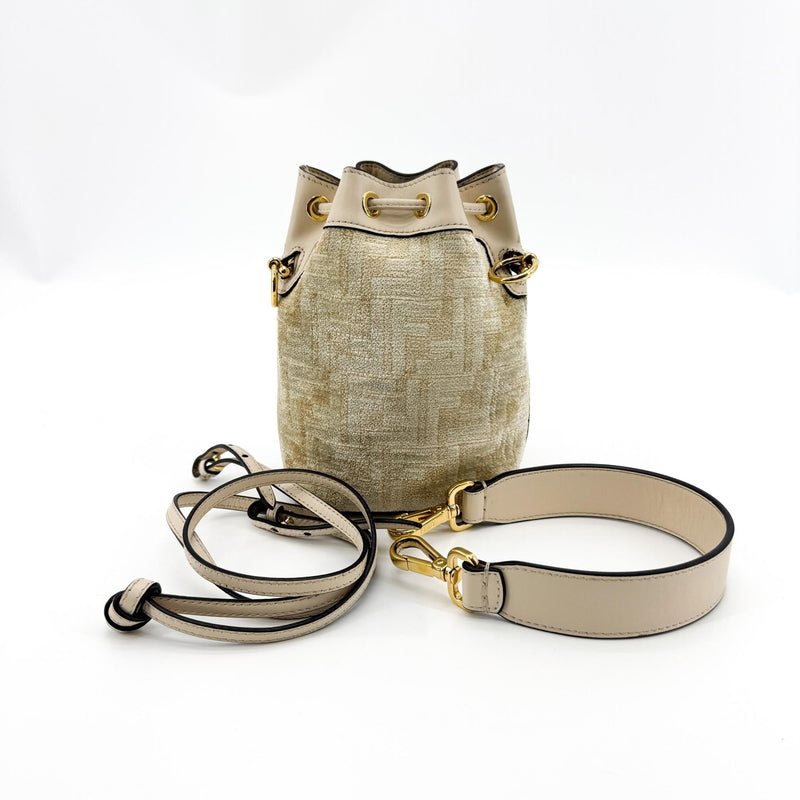 Fendi Mon Tresor Bucket Zucca Velvet Jacquard Beige Bag