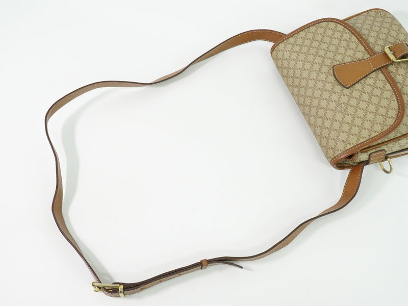 Celine Vintage Macadam Canvas And Leather Beige Bag