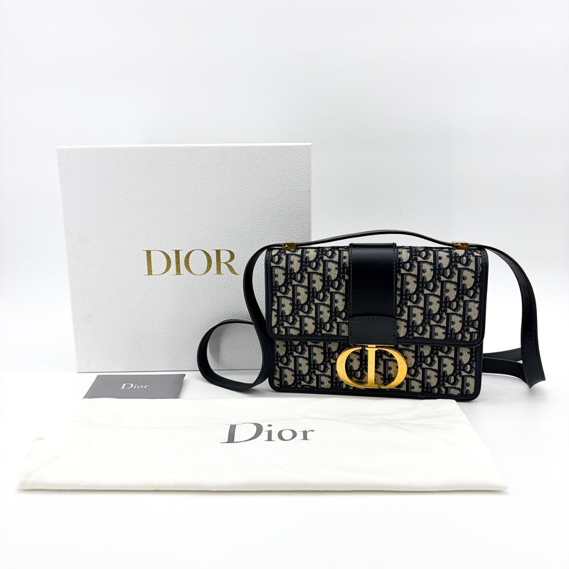 Christian Dior 30 Montaigne Flap Oblique Canvas Navy Bag