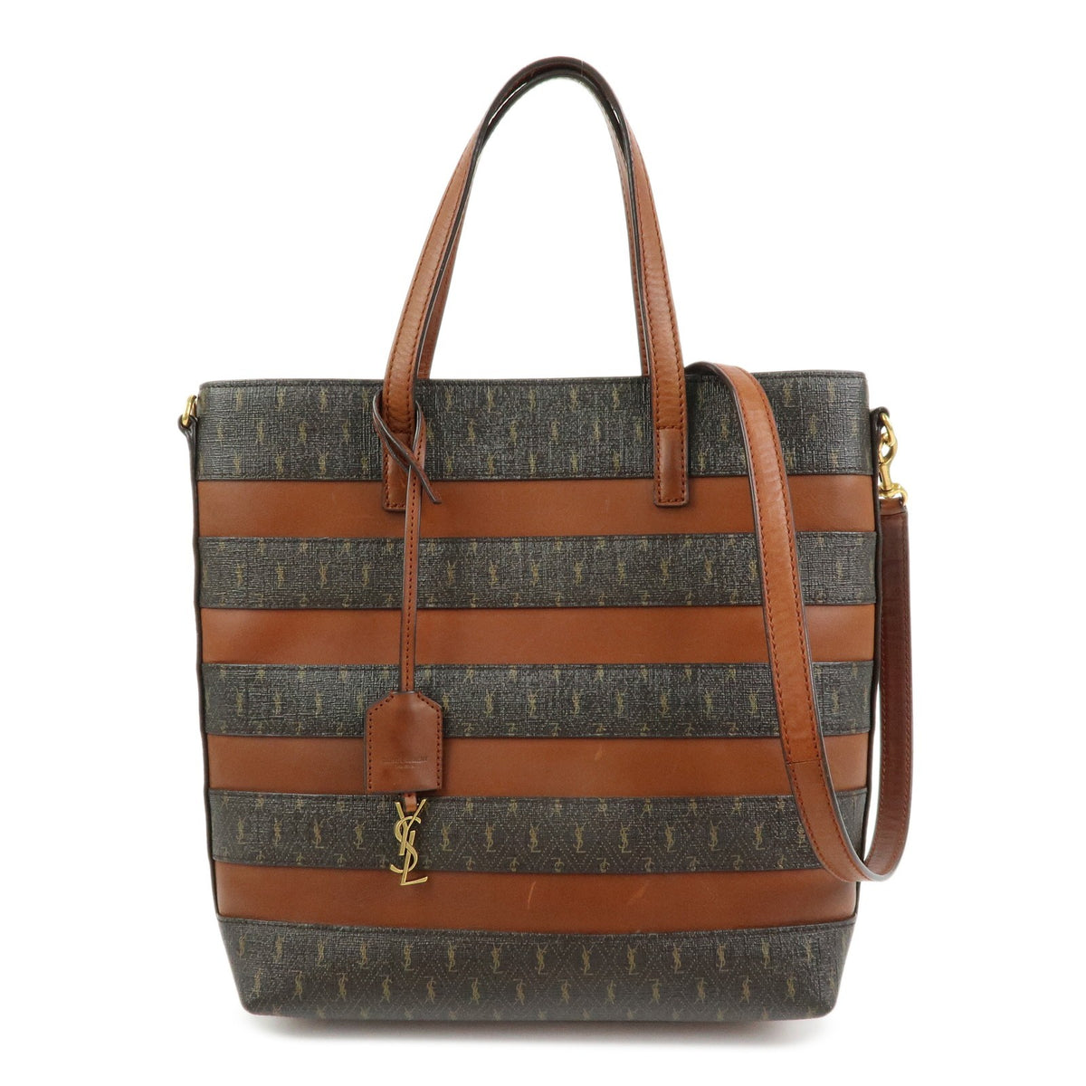 Saint Laurent Le Monogramme Shopper Monogram All Over Coated Canvas And Leather Brown Pvc Bag