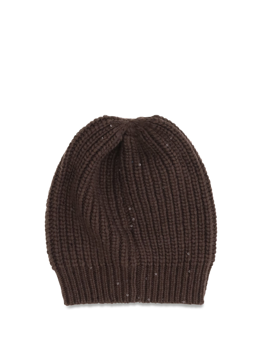 Brunello Cucinelli M32373999 Ribbed Cashmere Beanie — Brown Silk; Kashmir/capra Hircus Beanies
