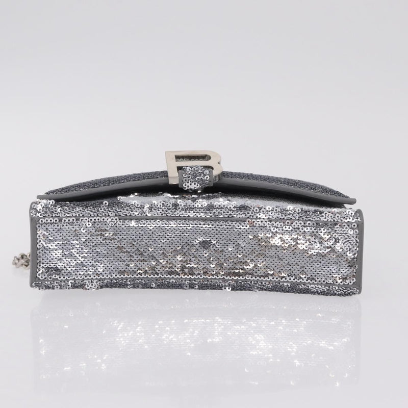 Balenciaga Hourglass Chain Leather With Sequins Silver Bag