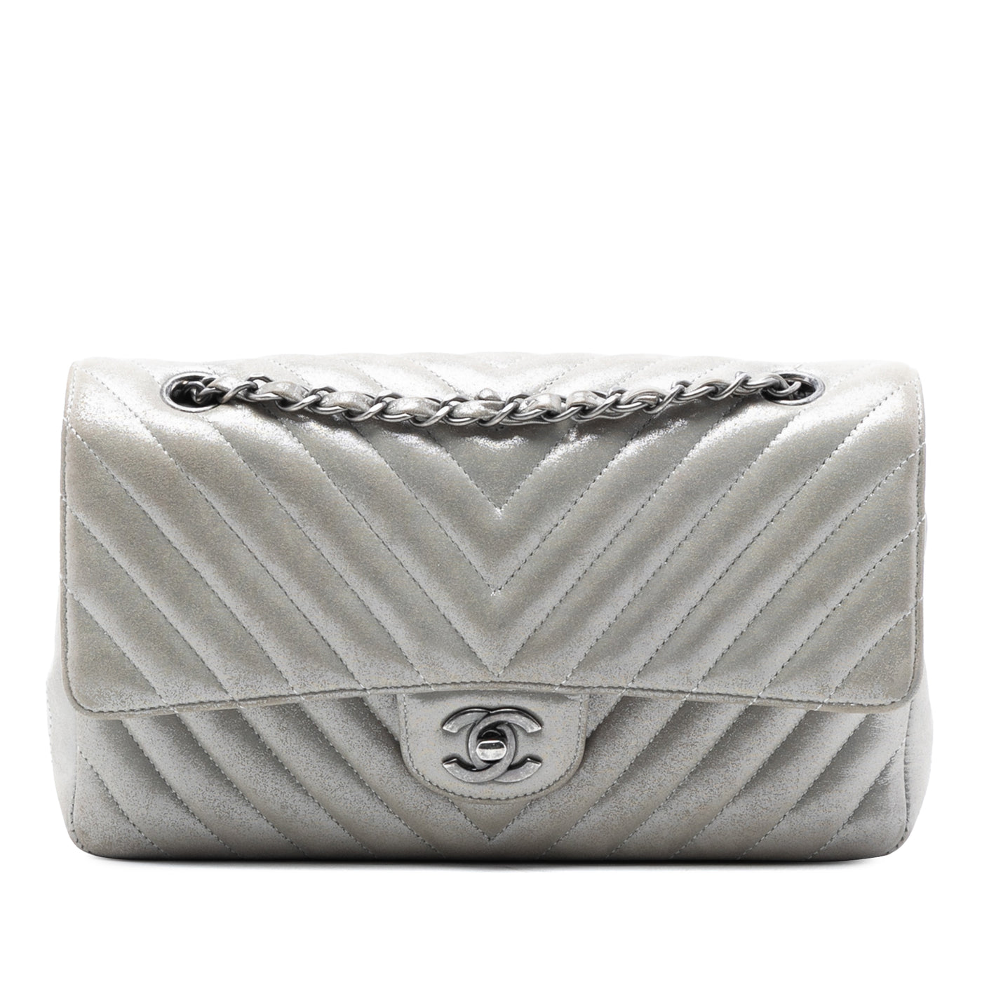 Medium Classic Chevron Iridescent Lambskin Double Flap - Image 1