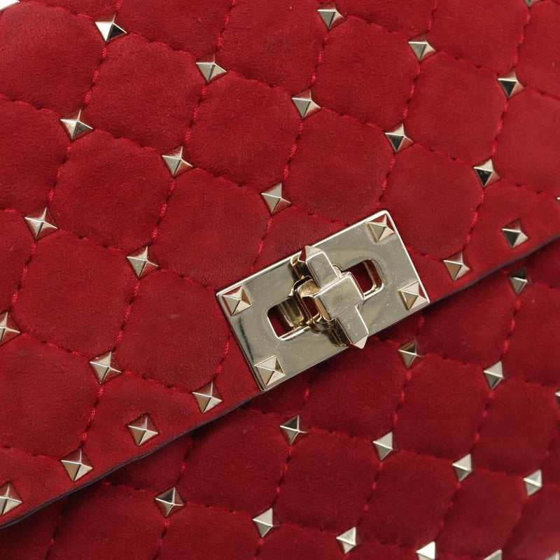 Valentino Garavani Rockstud Spike Flap Quilted Suede Red Bag