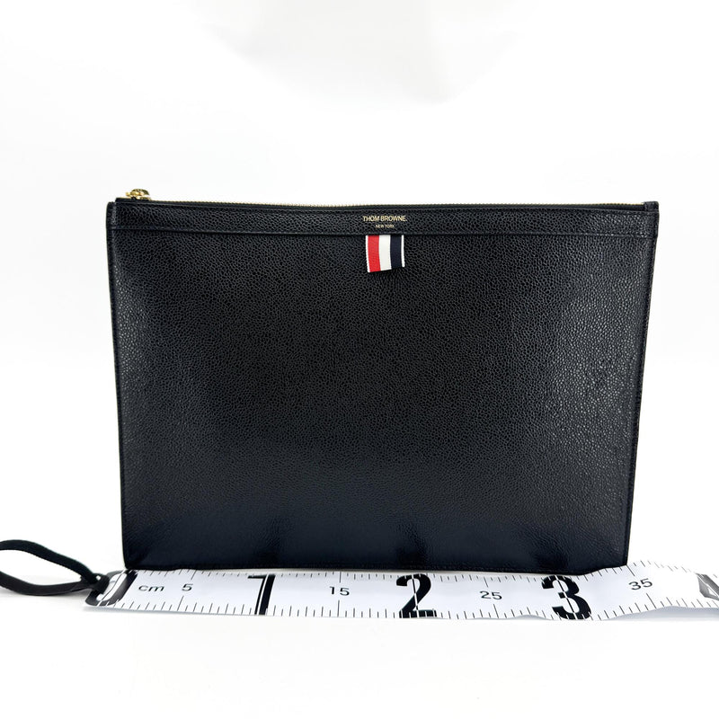 Thom Browne Zip Document Holder Leather With Applique Black Bag