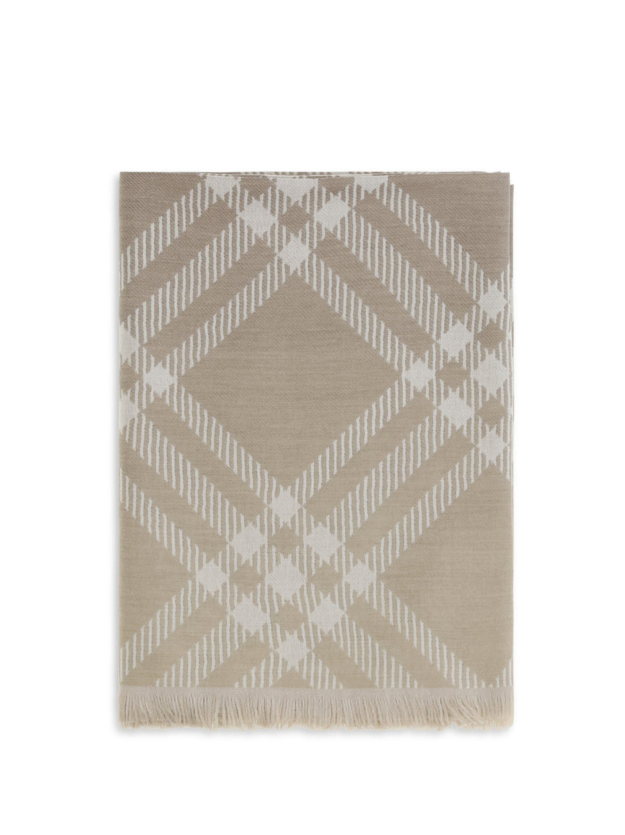 Burberry Check Pattern Wool And Silk Scarf — Beige Ovis Aries; Scarfs
