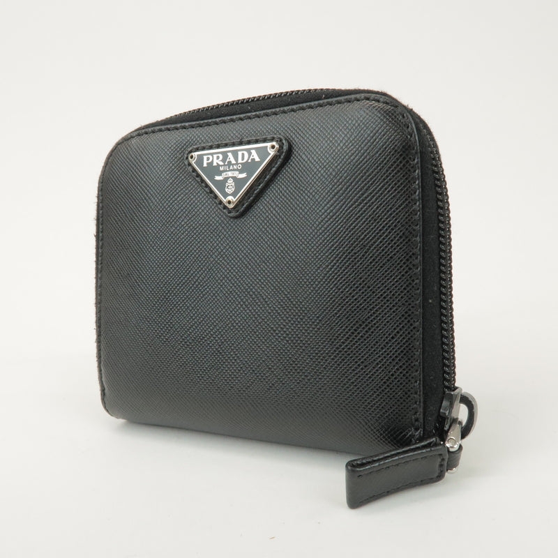 Prada Bifold Zip Around Saffiano Leather Black Accessory