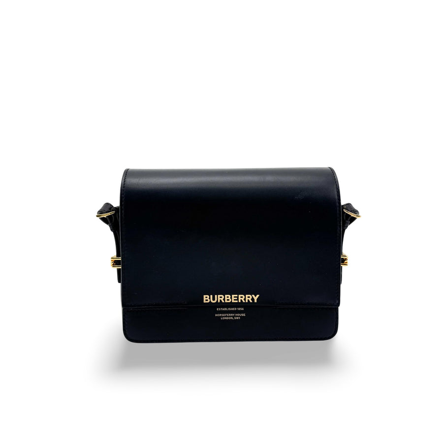 Burberry Grace Flap Horseferry Printed Leather Black Bag