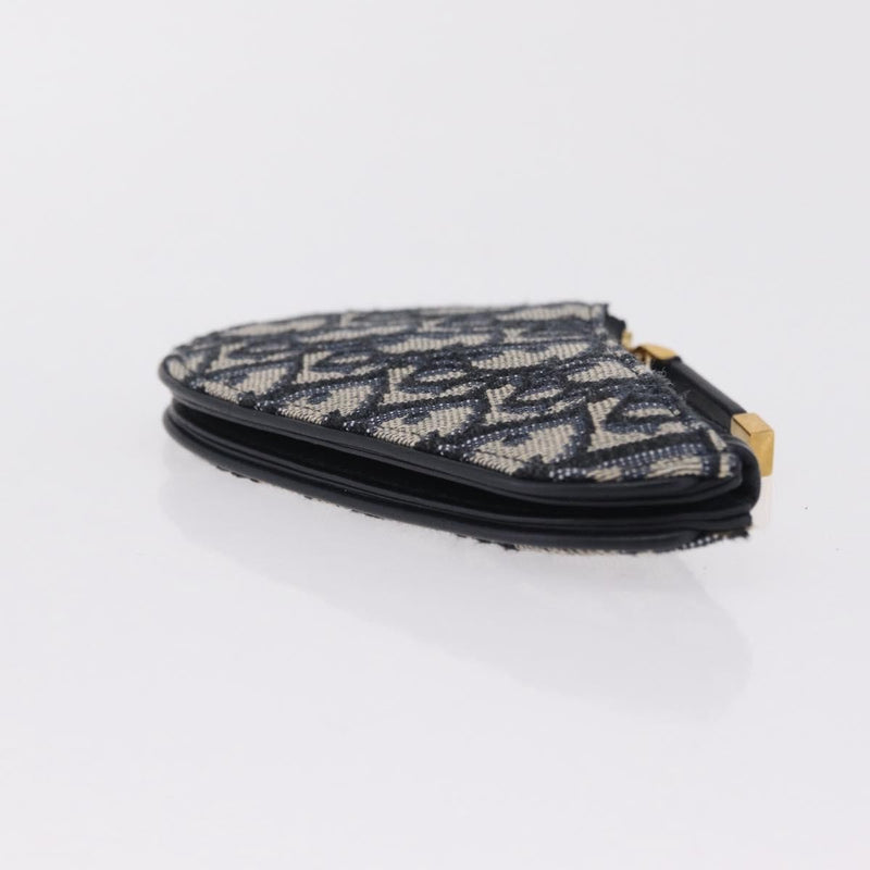 Christian Dior Vintage Saddle Zip Coin Purse Diorissimo Canvas Navy Bag