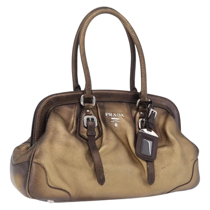 Prada Belted Frame Satchel Metallic Leather Gold