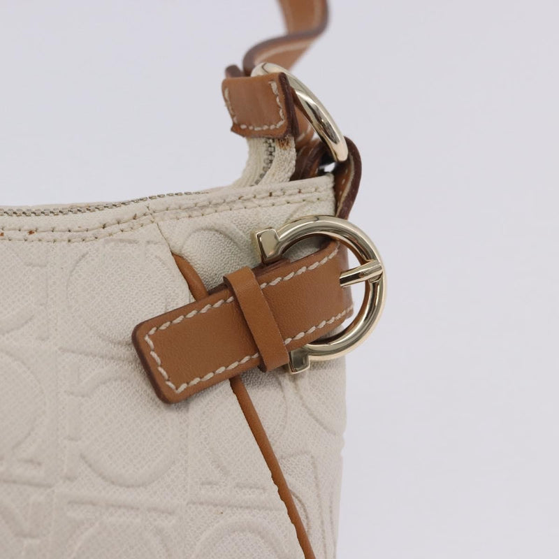 Salvatore Ferragamo Gancini Canvas And Leather White Bag