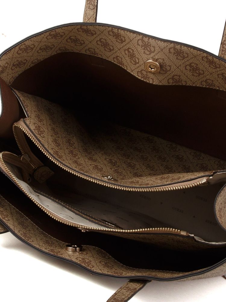 Guess Logo-Jacquard Tote Bag — Beige Polyurethane