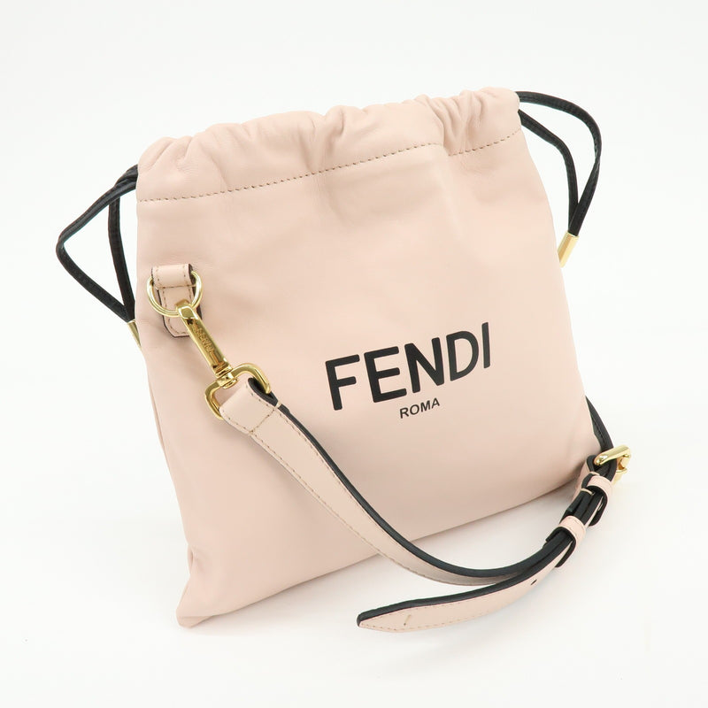 Fendi Logo Drawstring Leather Pink Bag