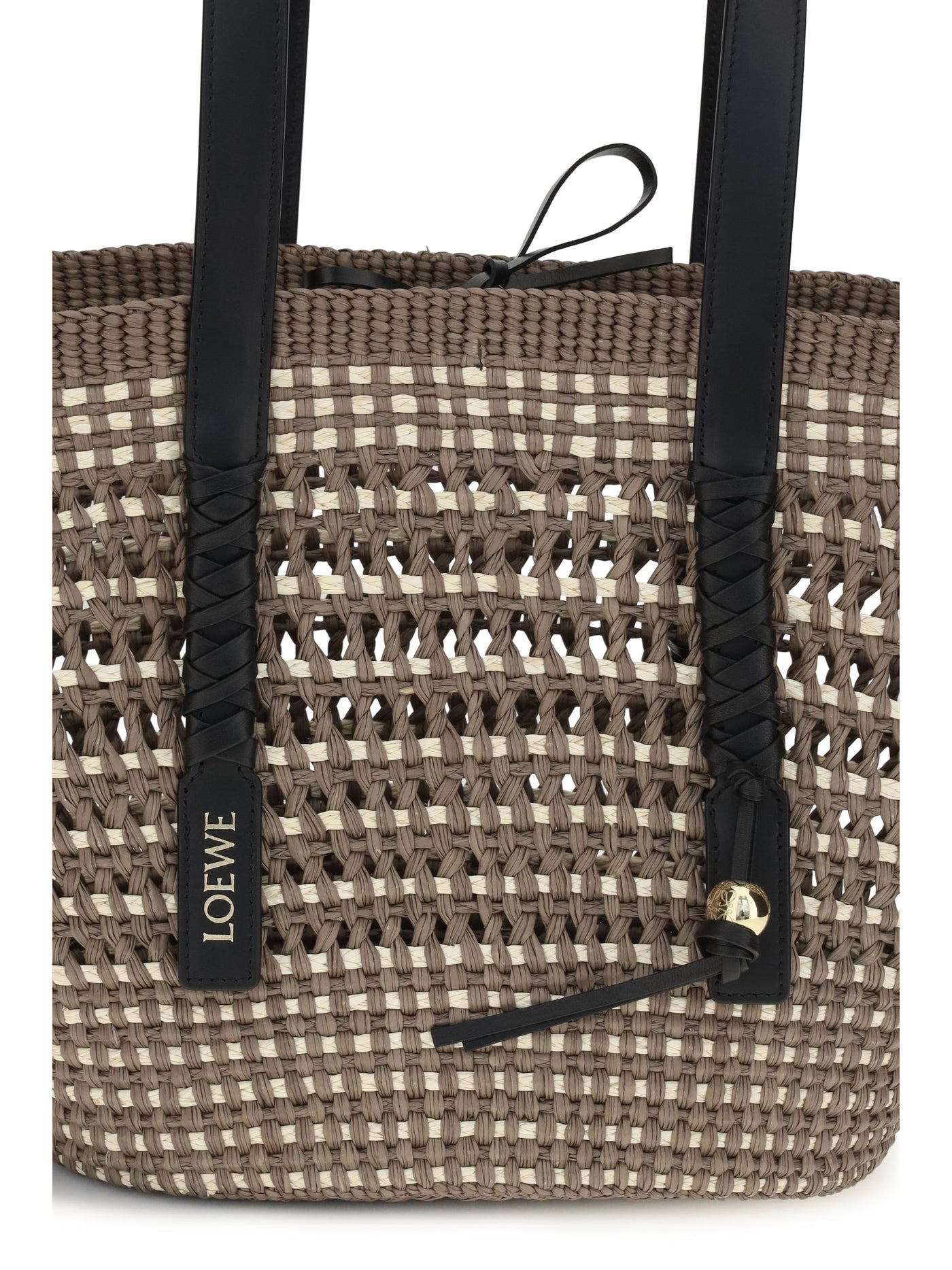 Loewe Braid Basket Shoulder Bag — Beige Straw; Other Materials