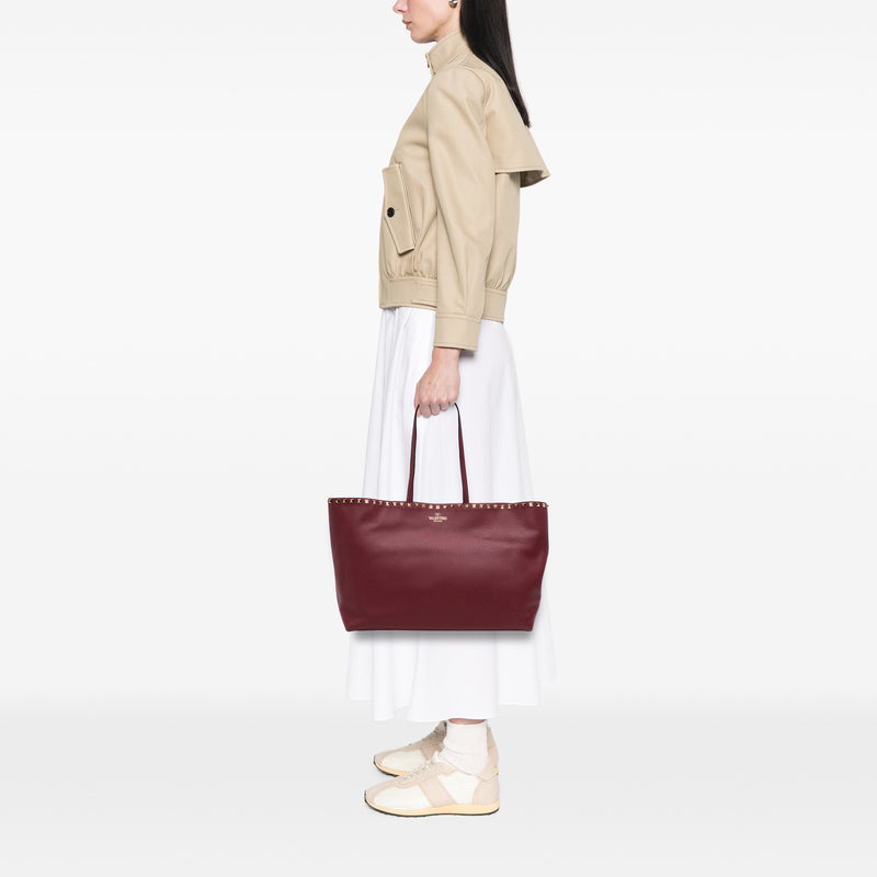 Large Grained Calfskin Rockstud Shopper Tote - Image 6