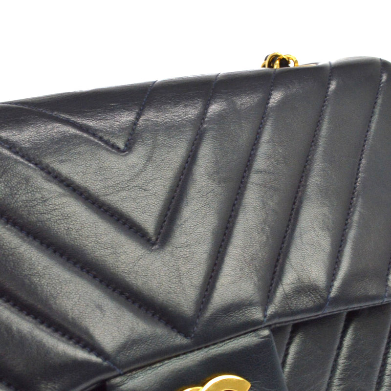 Chanel Vintage Classic Double Flap Chevron Lambskin Black Leather Bag