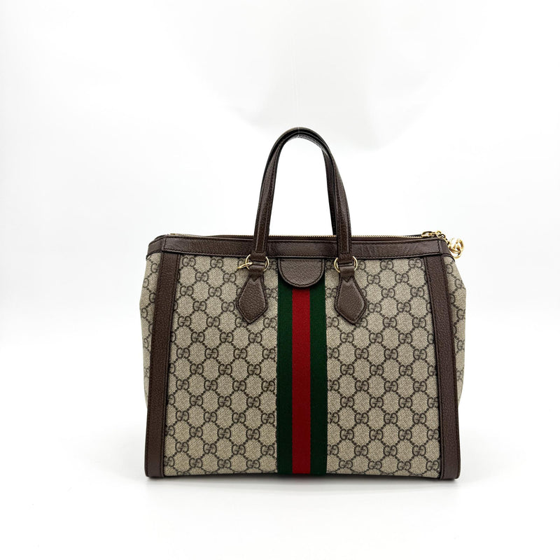 Gucci Ophidia Top Handle Gg Coated Canvas Brown Bag