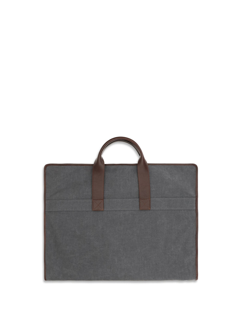 Brunello Cucinelli Techno Fabric And Leather Garment Bag — Gray Polyester; Viscose Top Handle