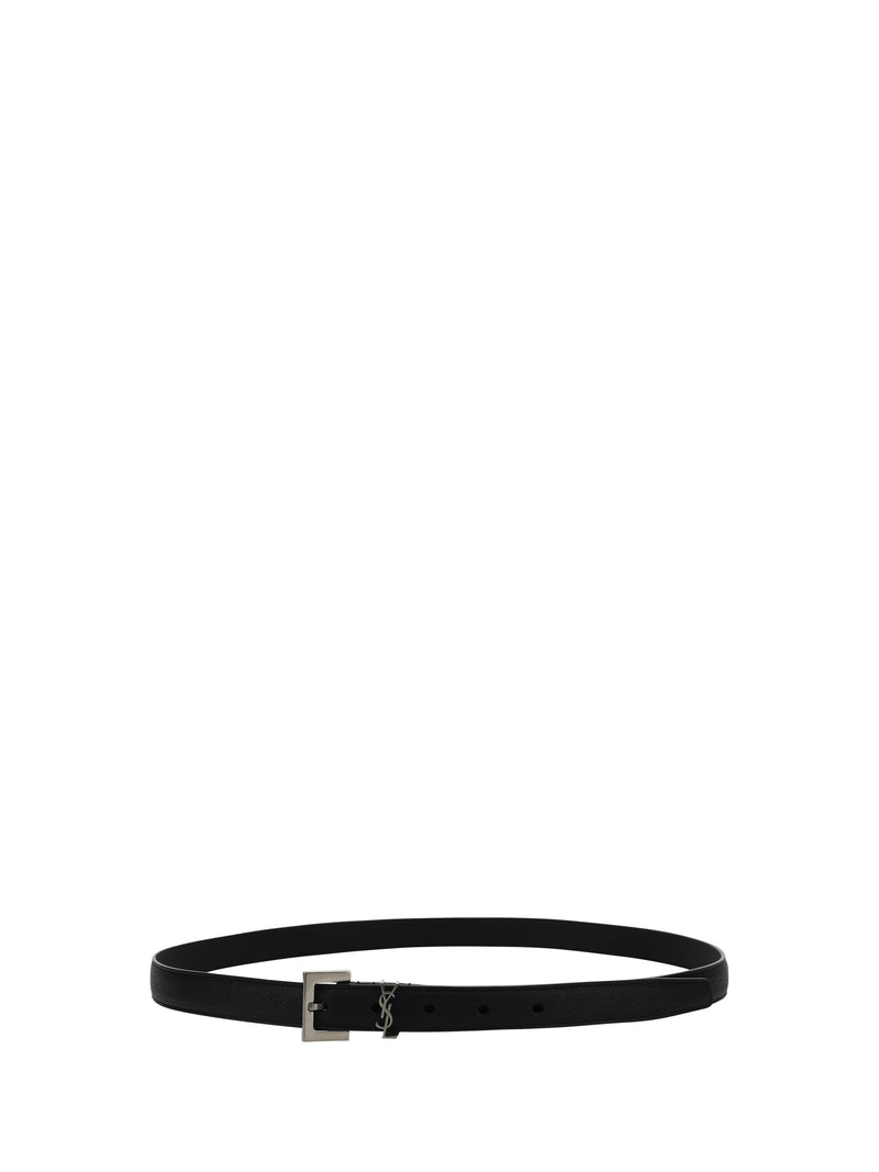 Saint Laurent Monogram Leather Belt — Black Lamb Ovis Aries