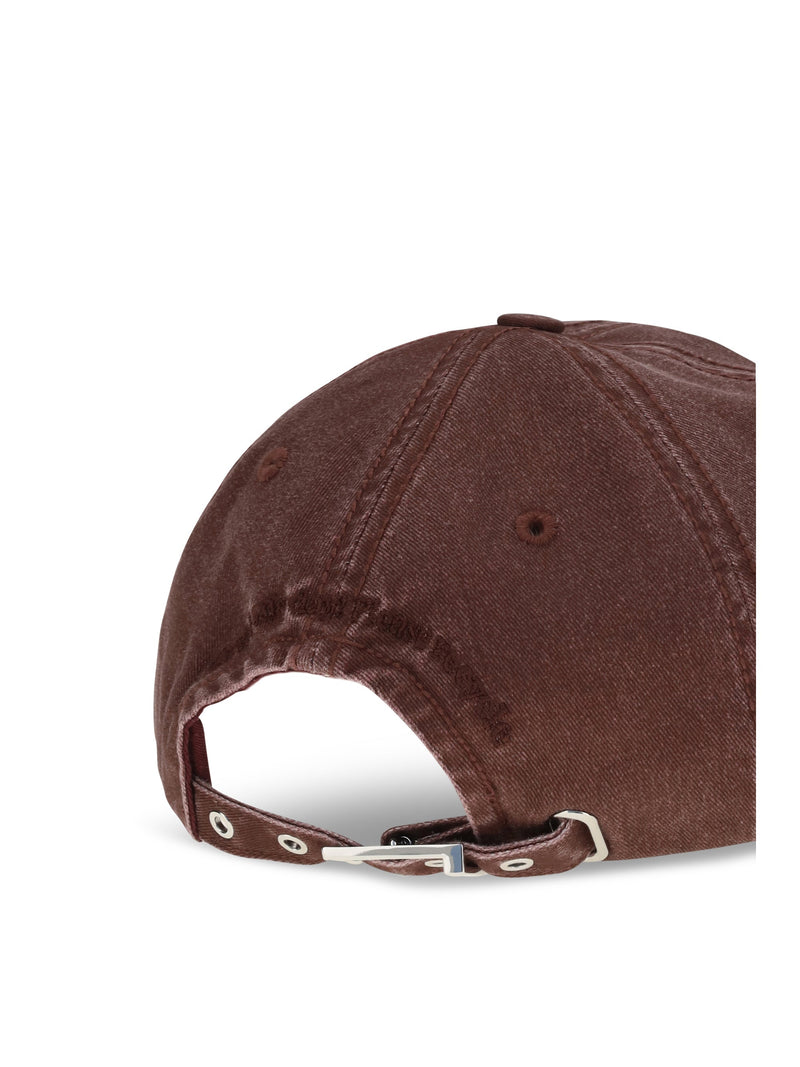 Ganni B3020267 Embroidered Logo Baseball Cap — Brown Cotton Caps
