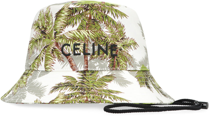 Celine 2au0k380y Palm-Print Cotton Bucket Hat — White