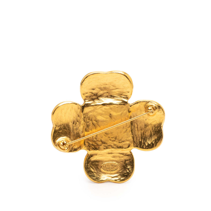 CC Gold Plated Black Stone Clover Brooch - Image 2