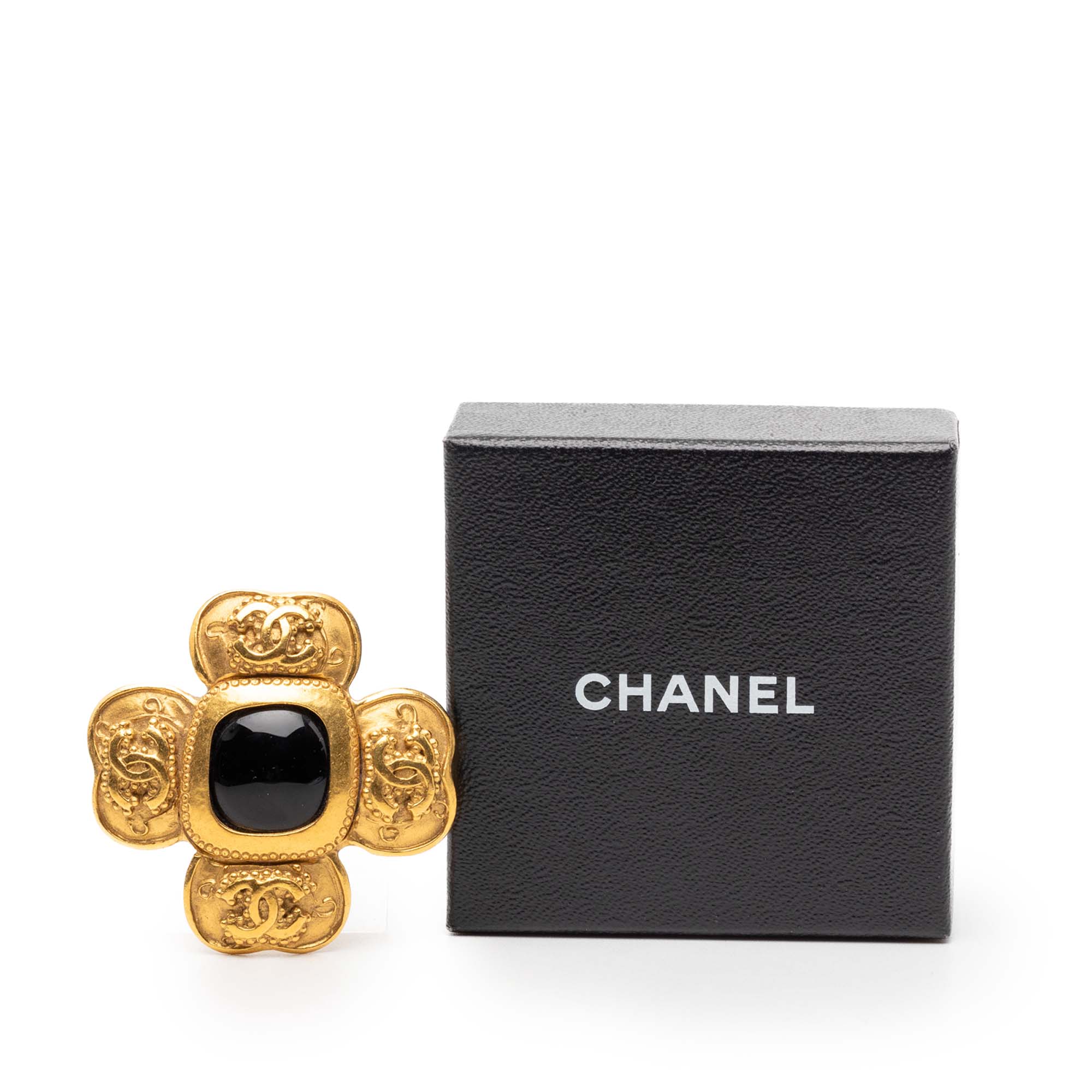 CC Gold Plated Black Stone Clover Brooch - Image 4