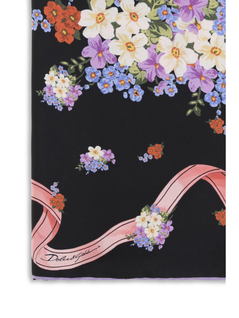Dolce & Gabbana Fiorellini Floral Silk Scarf — Black Scarfs