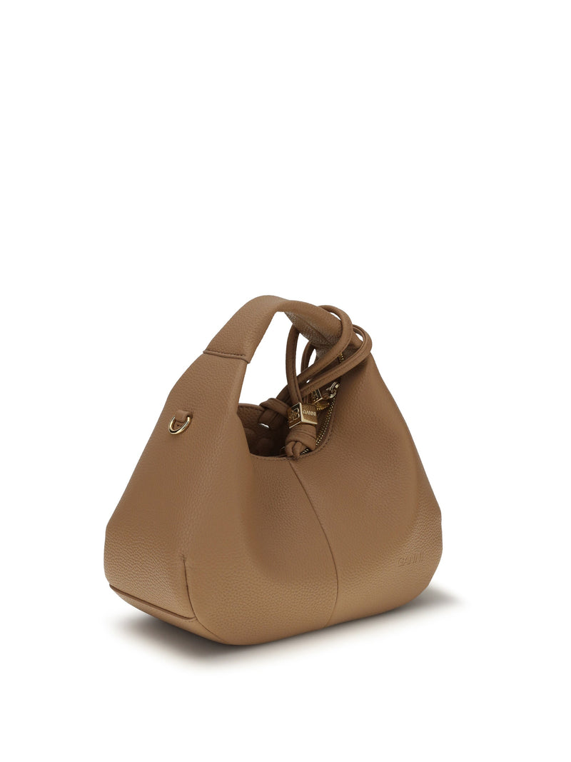 Ganni Grained Leather With Butterfly Logo Hobo Bag — Beige