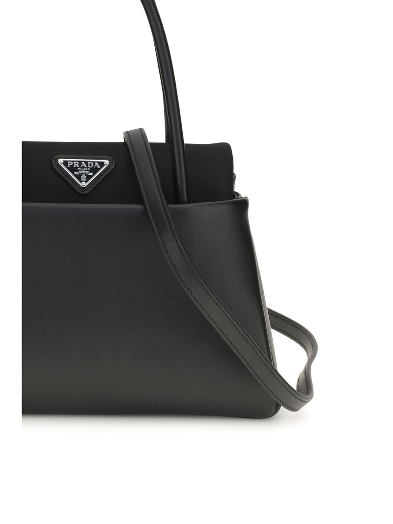 Prada Triangle Logo Top Handle Bag — Black Calf Leather Bos Taurus