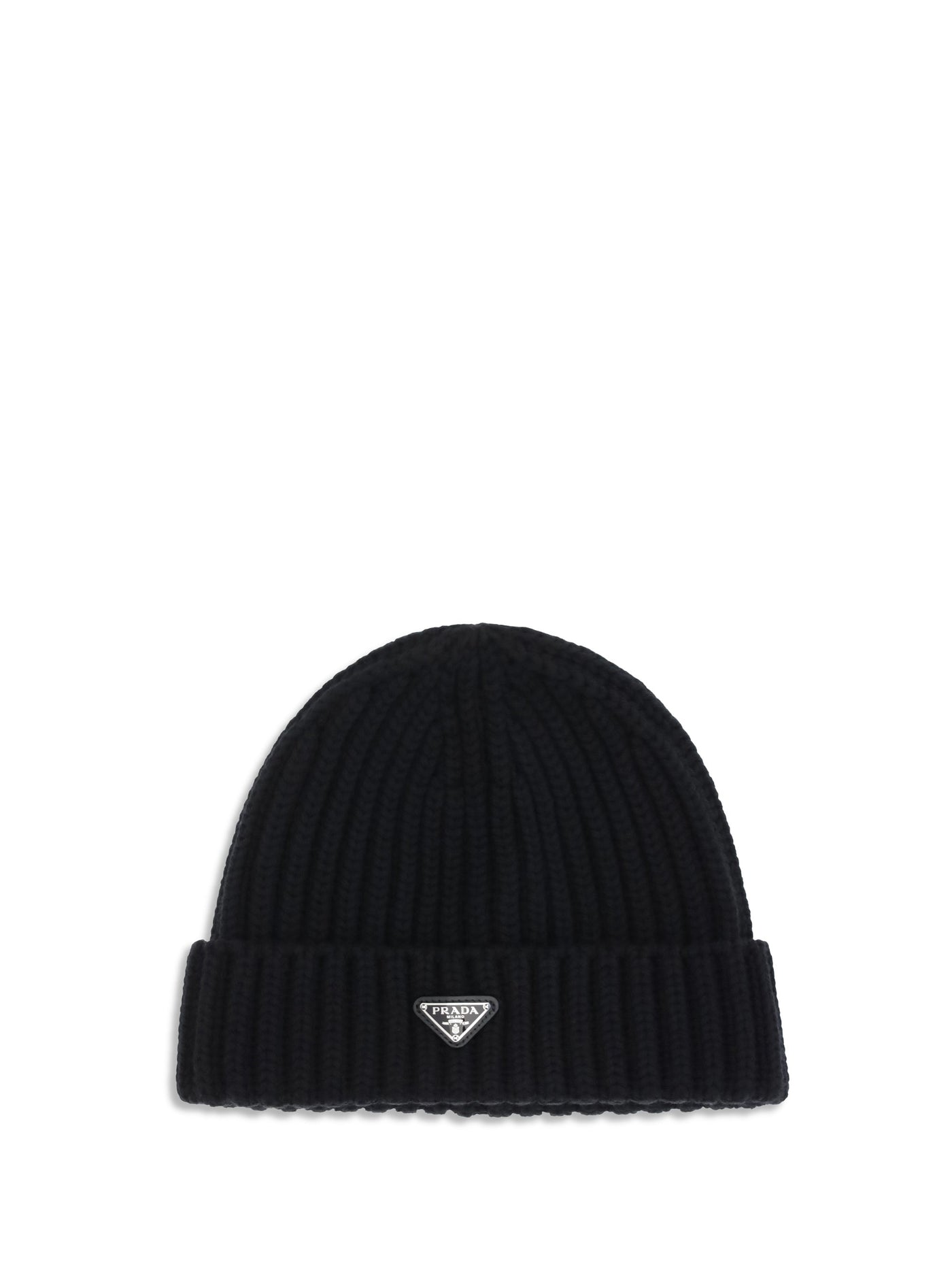 Prada 2hc3902dzl Ribbed Virgin Wool Beanie — Black Fleece (ovis Aries) Beanies