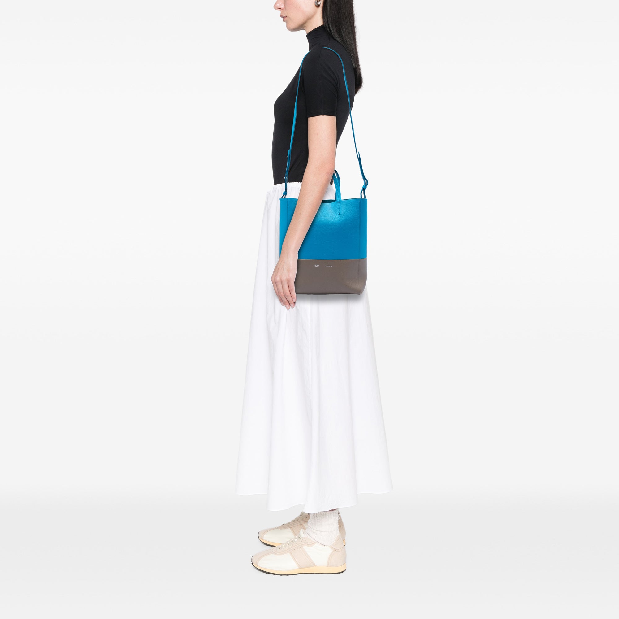 Small Bicolor Grained Calfskin Vertical Cabas Tote - Image 6