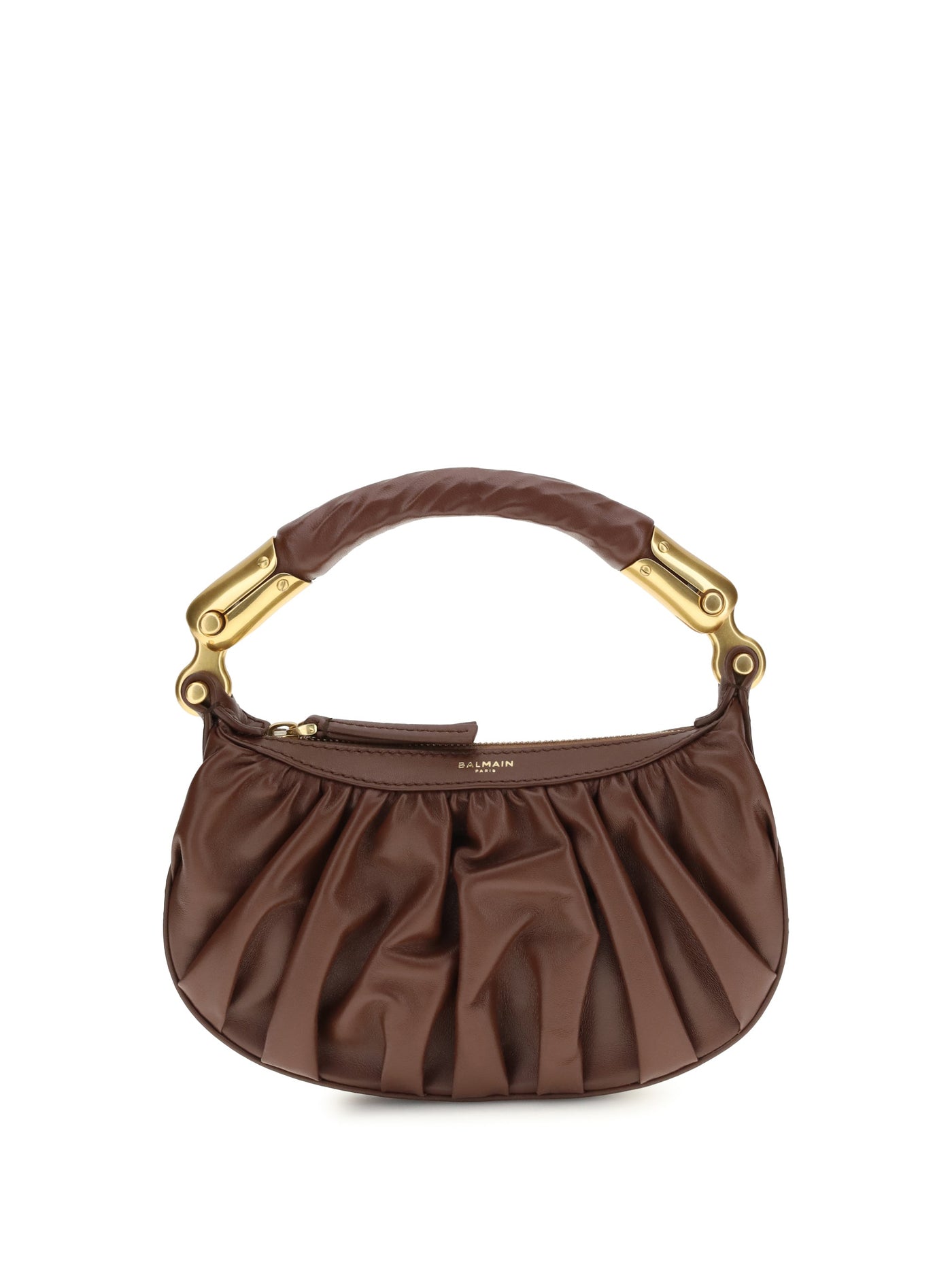 Balmain Top Handle Bag — Brown Calf Suede