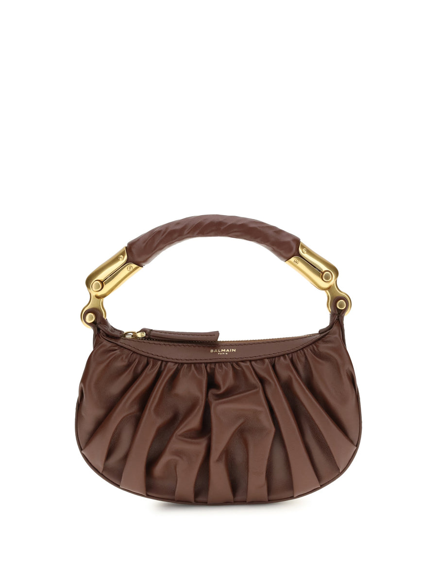 Balmain Top Handle Bag — Brown Calf Suede