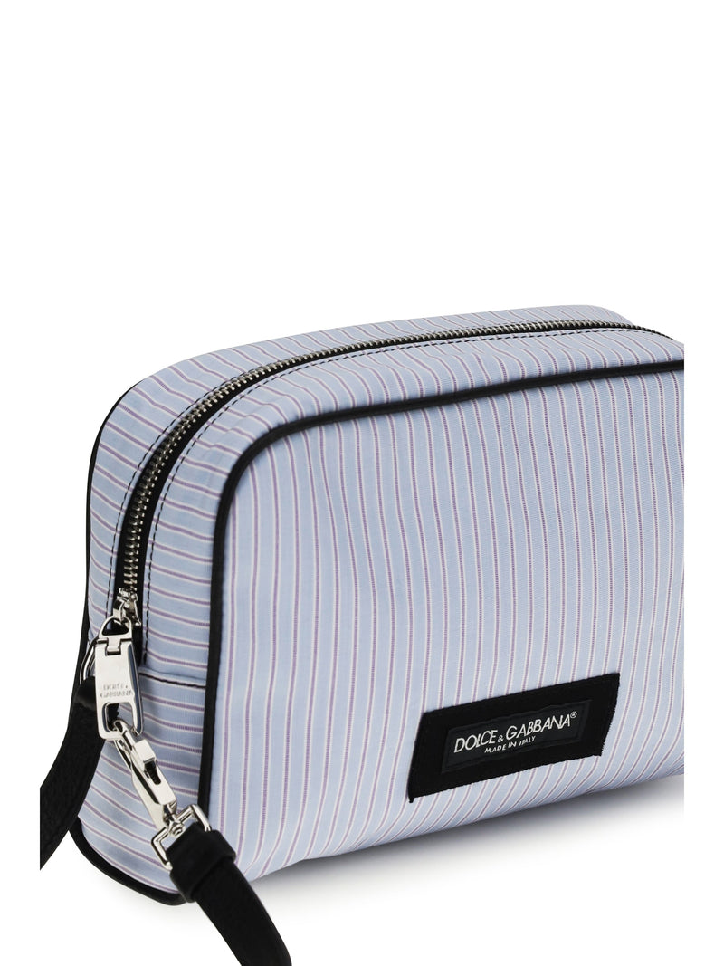 Dolce & Gabbana Striped Poplin And Leather Clutch — Blue Cotton