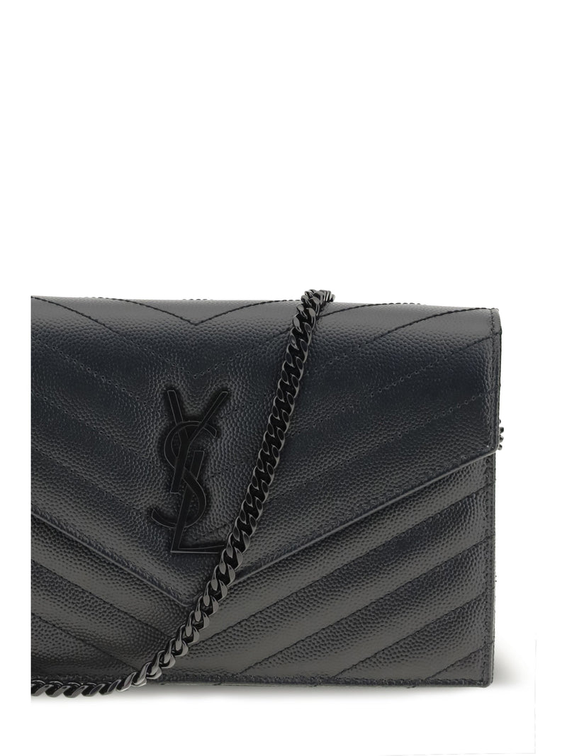 Saint Laurent Cassandre Shoulder Bag — Black Calf Leather
