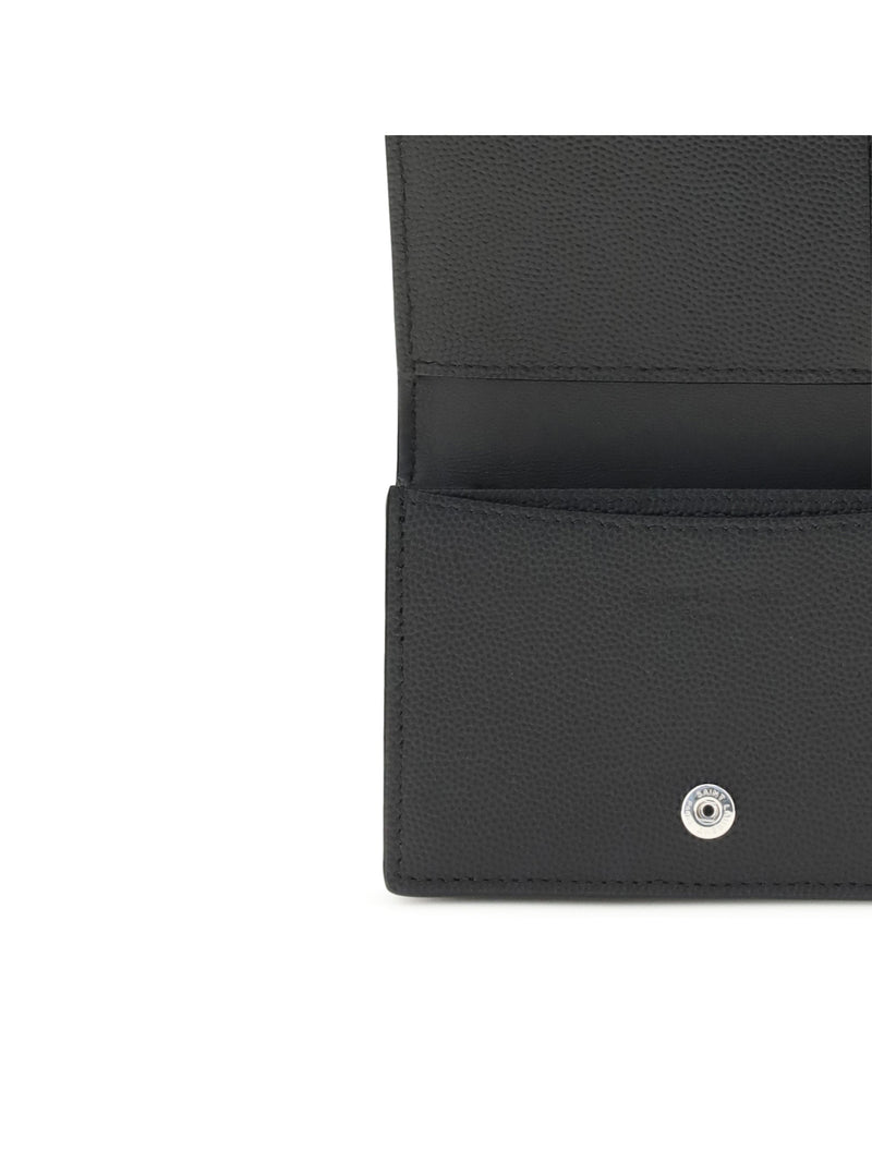 Saint Laurent Grain De Poudre Leather Card Case — Black Calf Bos Taurus Wallet