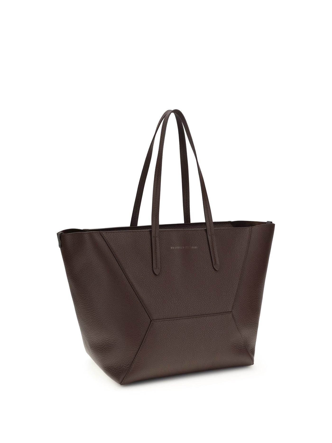 Brunello Cucinelli Hammered Calf Leather Tote Bag — Brown