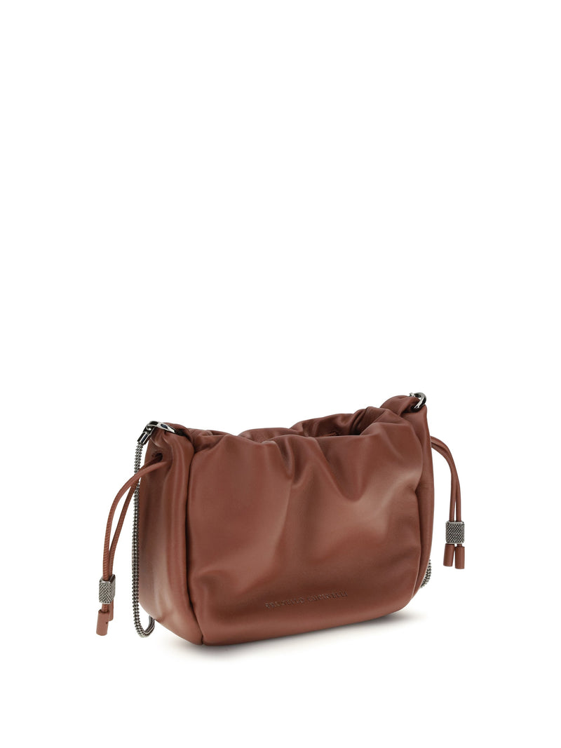 Brunello Cucinelli Bucket Mellow Shoulder Bag — Brown Calf Leather Bos Taurus