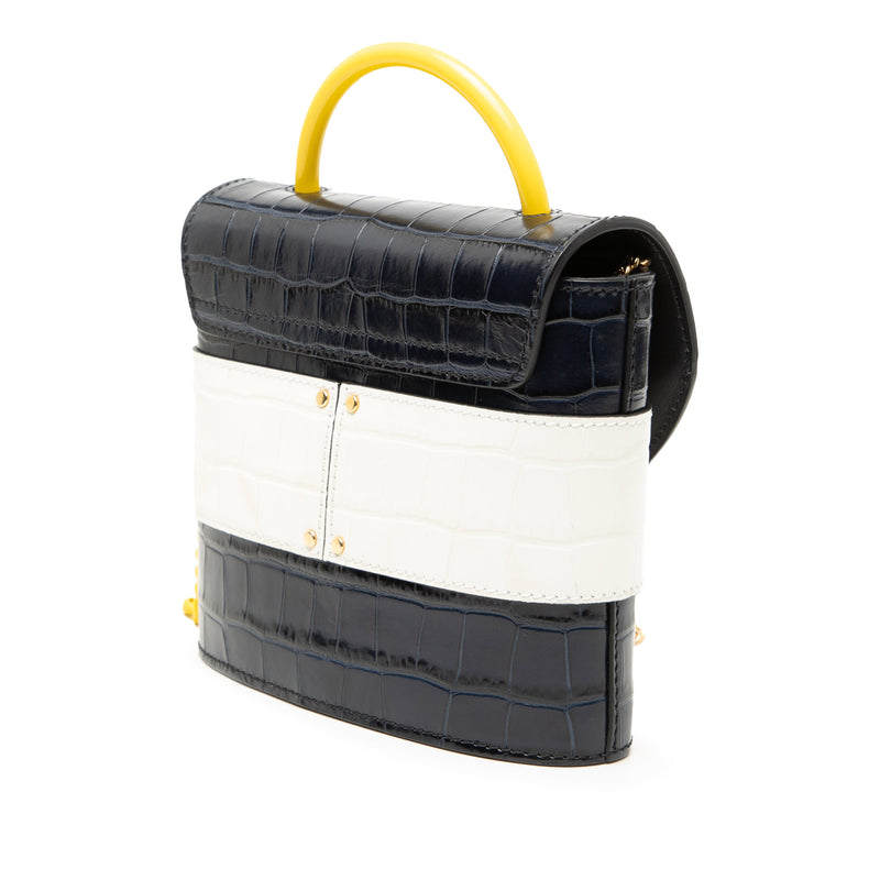 Tricolor Croc Embossed Leather Aby Lock Satchel - Image 2