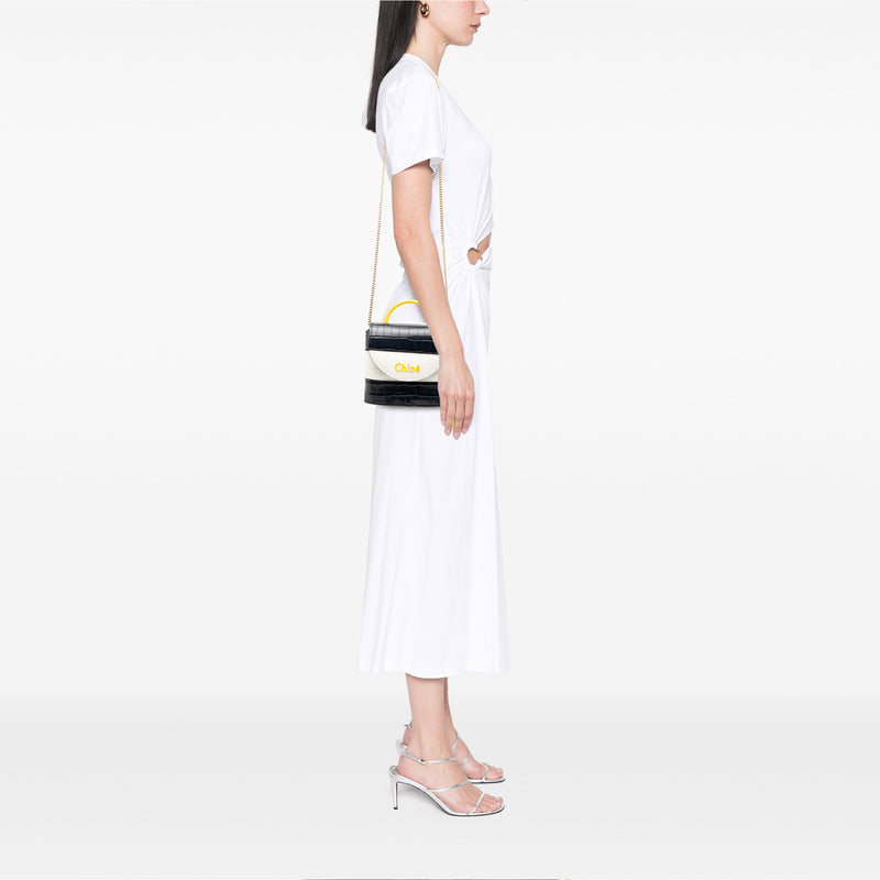 Tricolor Croc Embossed Leather Aby Lock Satchel - Image 7