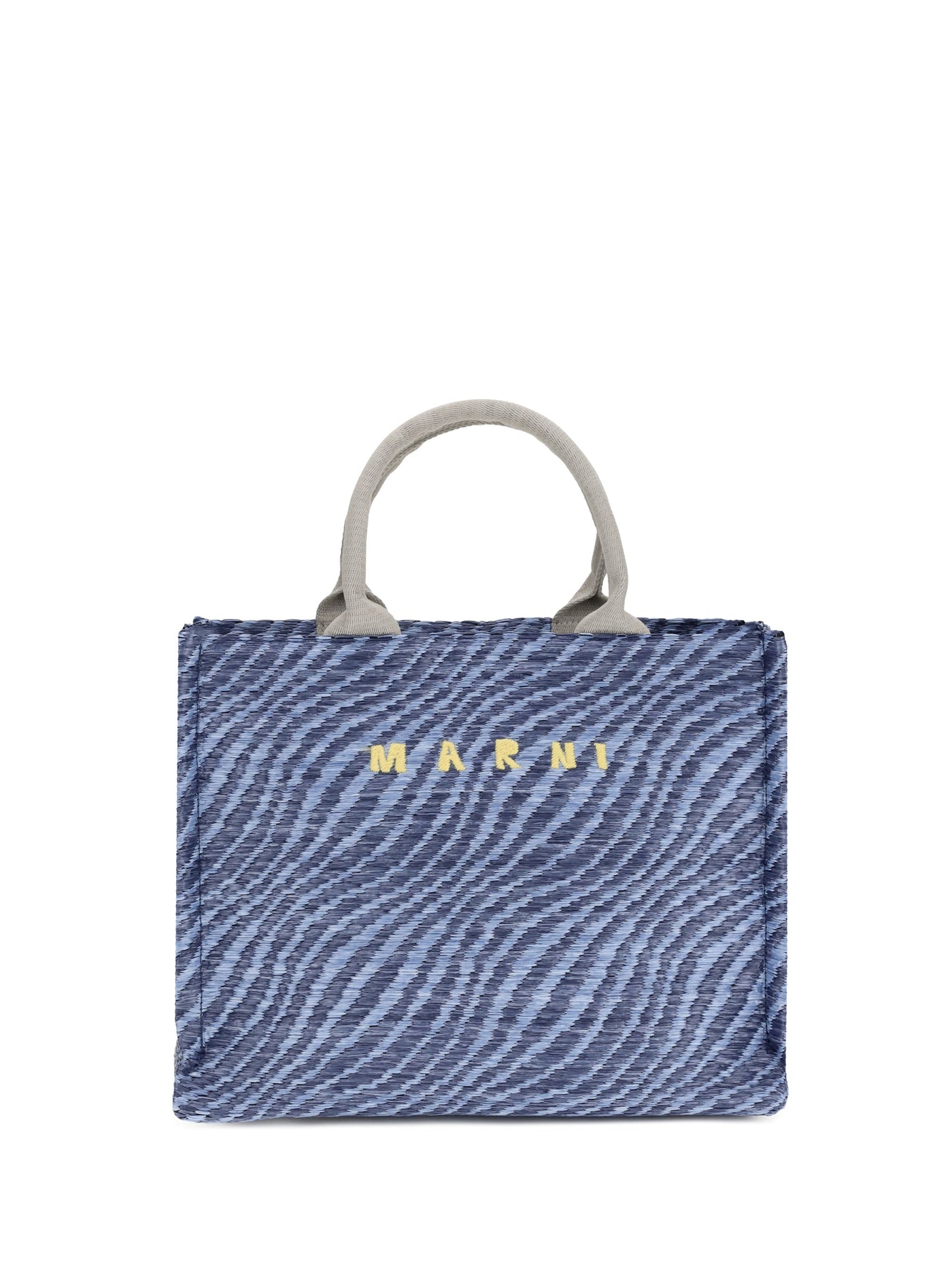Marni Zebra-Striped Nylon-Polyester Tote Bag — Blue Nylon; Polyester