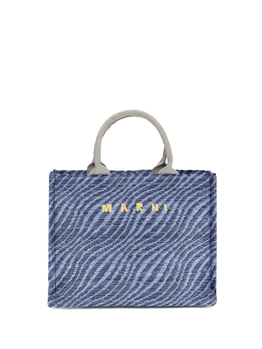 Marni Zebra-Striped Nylon-Polyester Tote Bag — Blue Nylon; Polyester