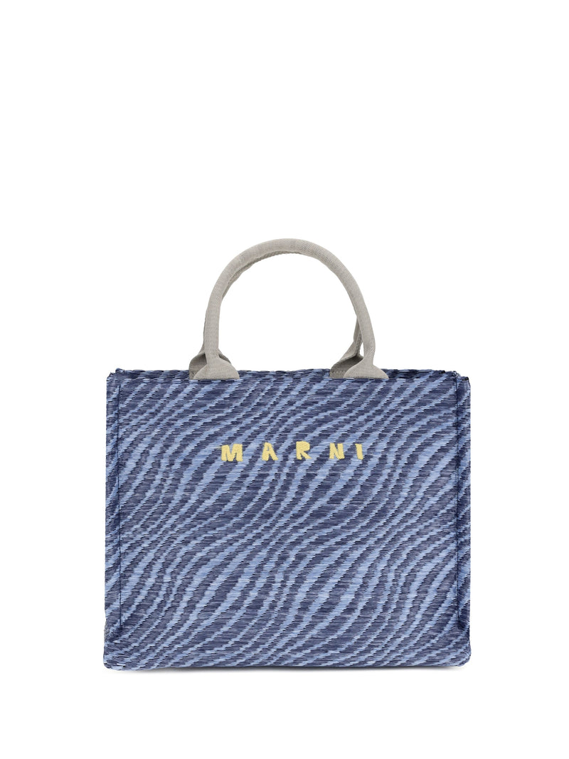 Marni Zebra-Pattern Jacquard Fabric Tote Bag — Blue