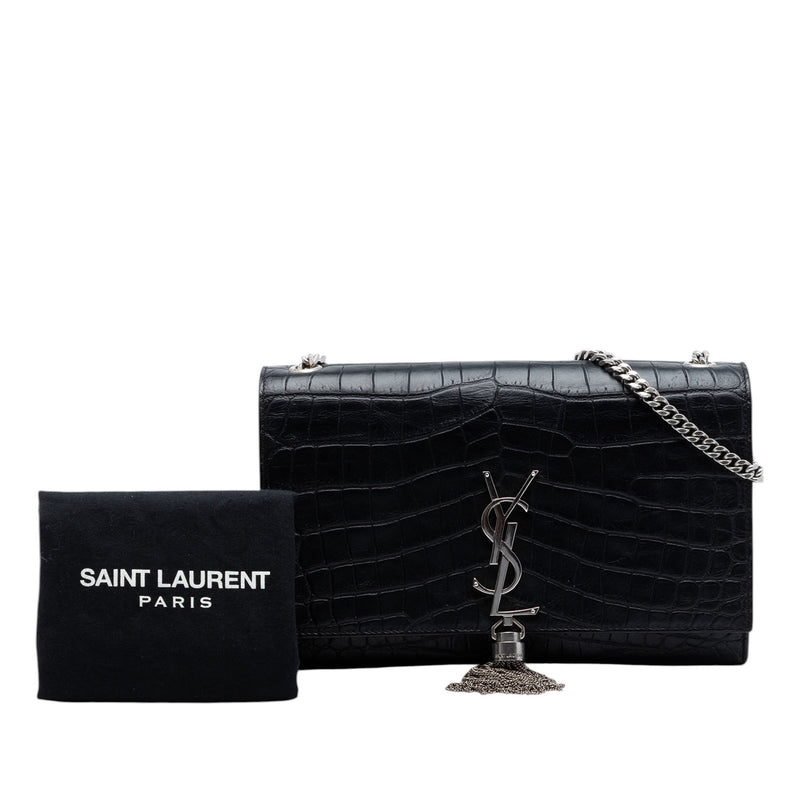 Medium Croc Embossed Leather Kate Tassel Crossbody - Image 7