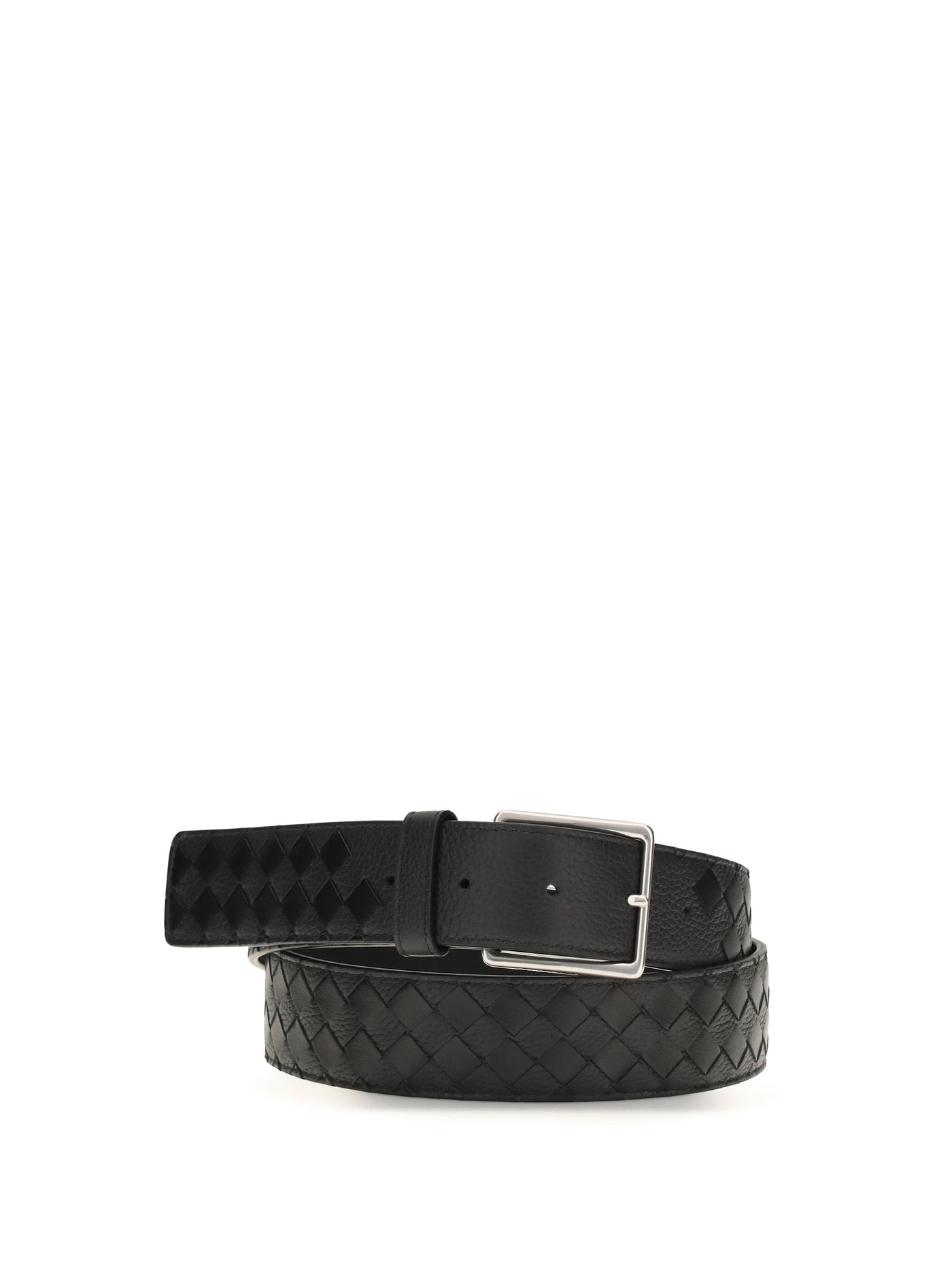 Bottega Veneta Intreccio Belt — Black Lambskin