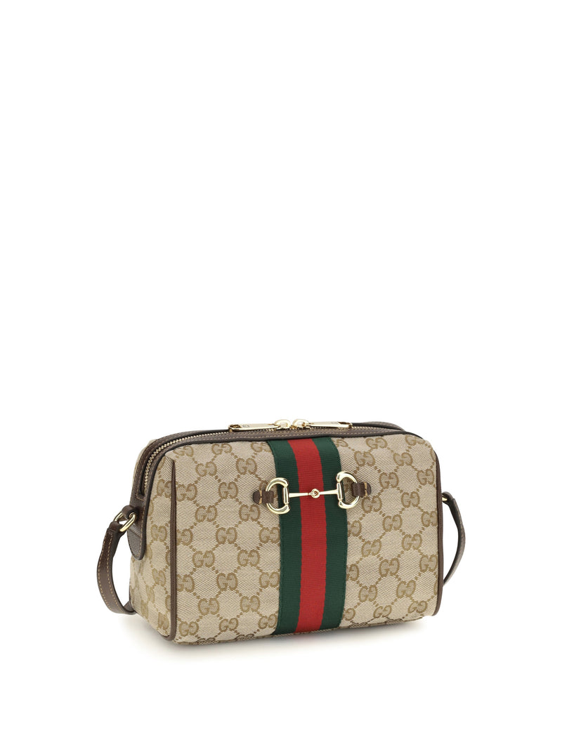 Gucci Gg Canvas With Web Stripe Shoulder Bag — Beige Fabric