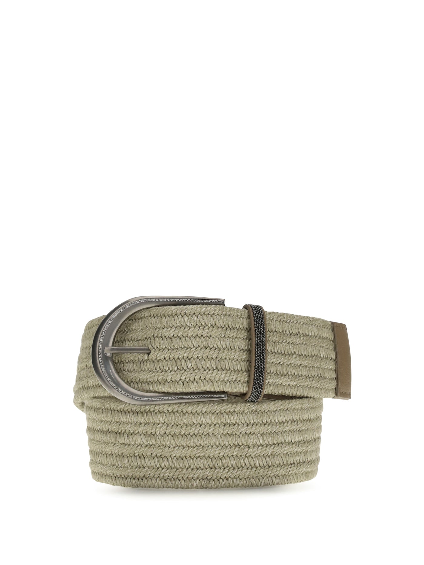 Brunello Cucinelli Braided Linen With Shiny Loop Belt — Beige Linen; Viscose; Rubber