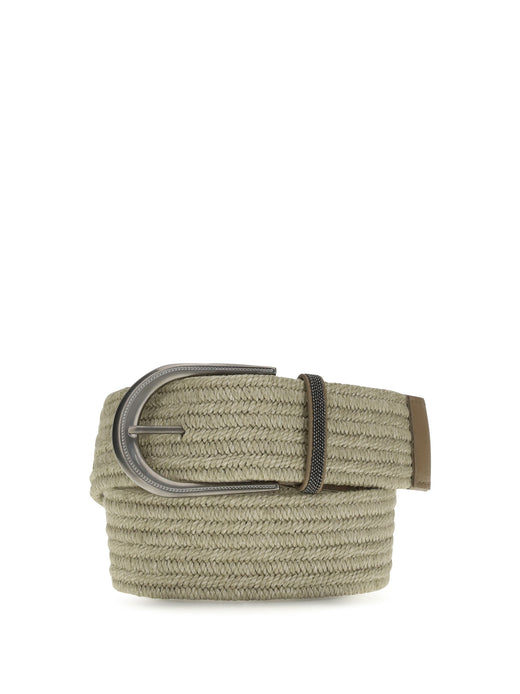 Brunello Cucinelli Braided Linen With Shiny Loop Belt — Beige Linen; Viscose; Rubber
