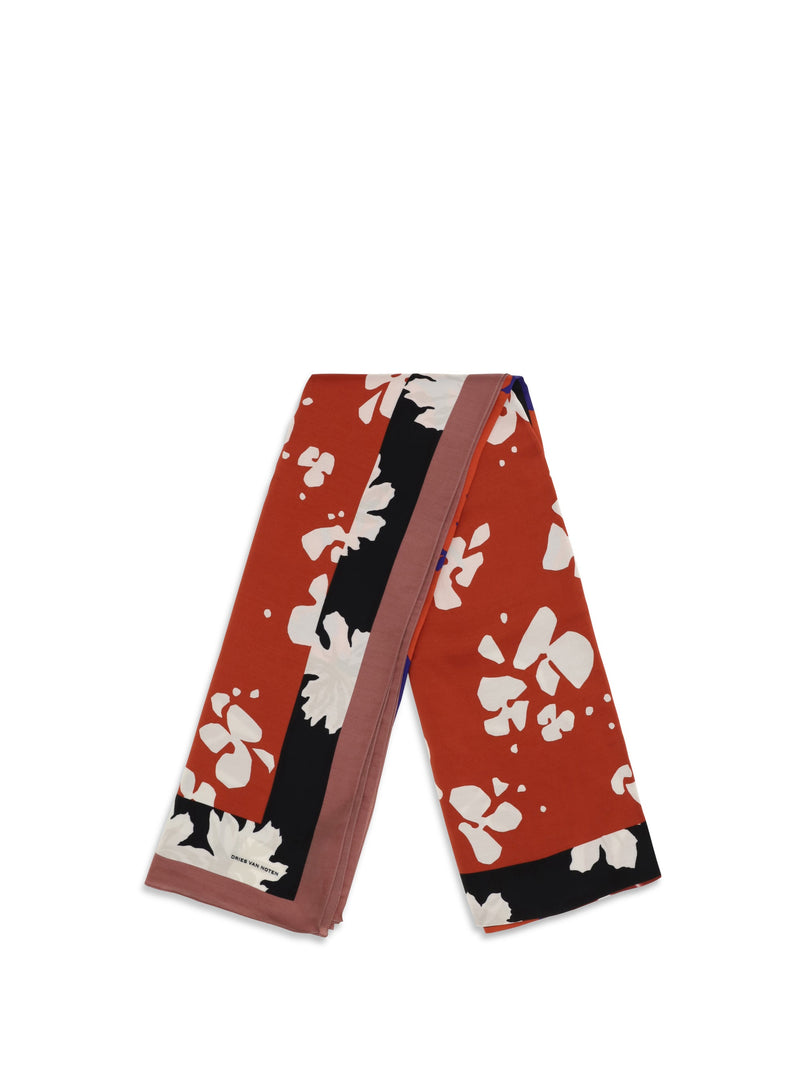 Dries Van Noten Floral-Print Viscose Scarf — Red Scarfs
